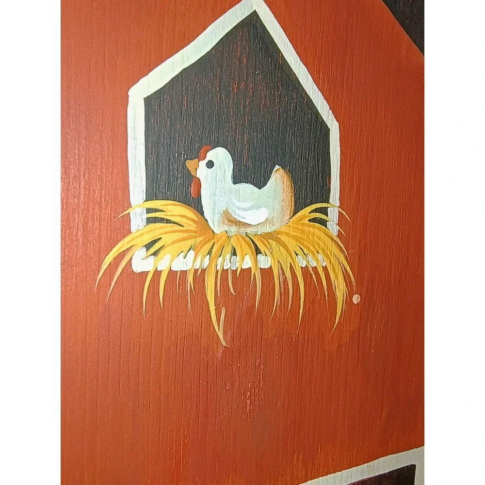 Handmade Tole Painted Farmhouse Barn Shelf Peg Hook Wall Decor Chicken Country